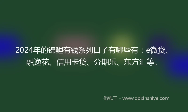 2024年的锦鲤有钱系列口子有哪些有：e微贷、融逸花、信用卡贷、分期乐、东方汇等。