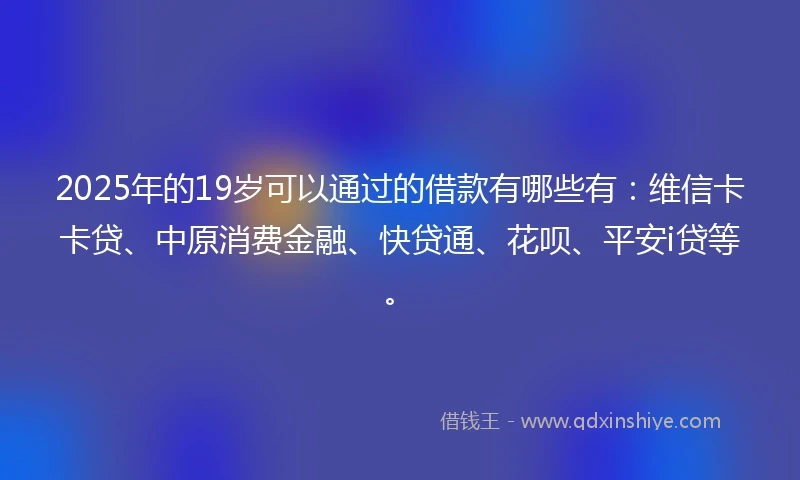 2025年的19岁可以通过的借款有哪些有：维信卡卡贷、中原消费金融、快贷通、花呗、平安i贷等。