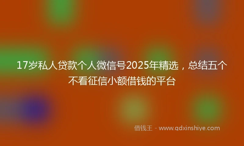 17岁私人贷款个人微信号2025年精选，总结五个不看征信小额借钱的平台