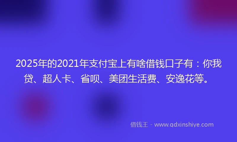 2025年的2021年支付宝上有啥借钱口子有：你我贷、超人卡、省呗、美团生活费、安逸花等。