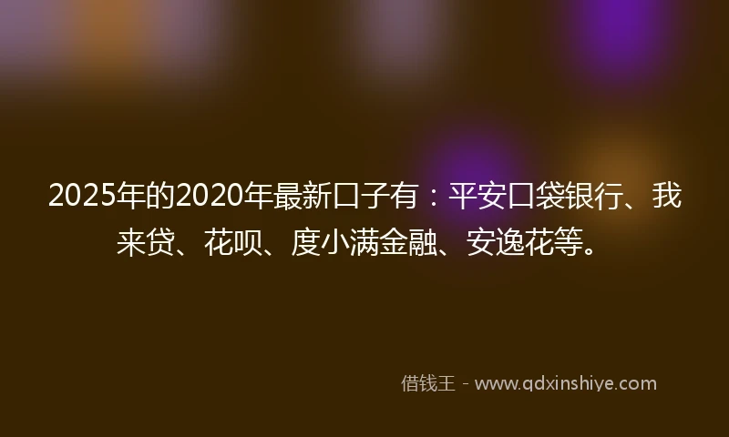 2025年的2020年最新口子有：平安口袋银行、我来贷、花呗、度小满金融、安逸花等。