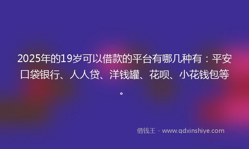 2025年的19岁可以借款的平台有哪几种有：平安口袋银行、人人贷、洋钱罐、花呗、小花钱包等。