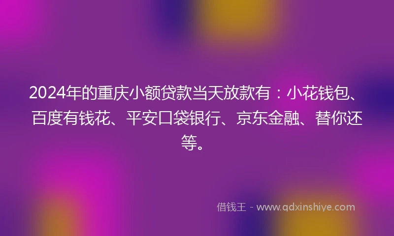 2024年的重庆小额贷款当天放款有：小花钱包、百度有钱花、平安口袋银行、京东金融、替你还等。