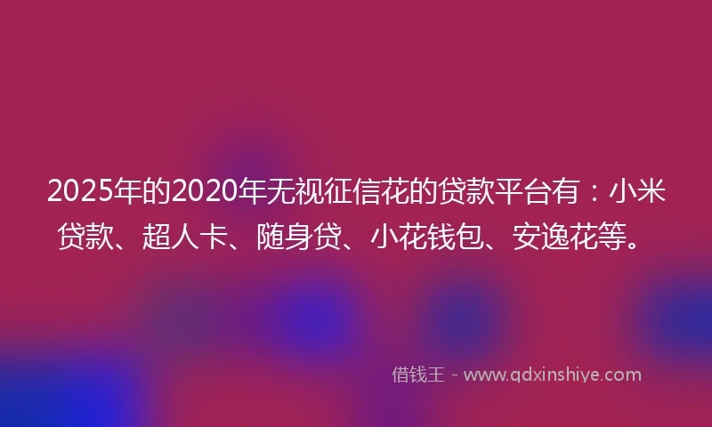 2025年的2020年无视征信花的贷款平台有：小米贷款、超人卡、随身贷、小花钱包、安逸花等。