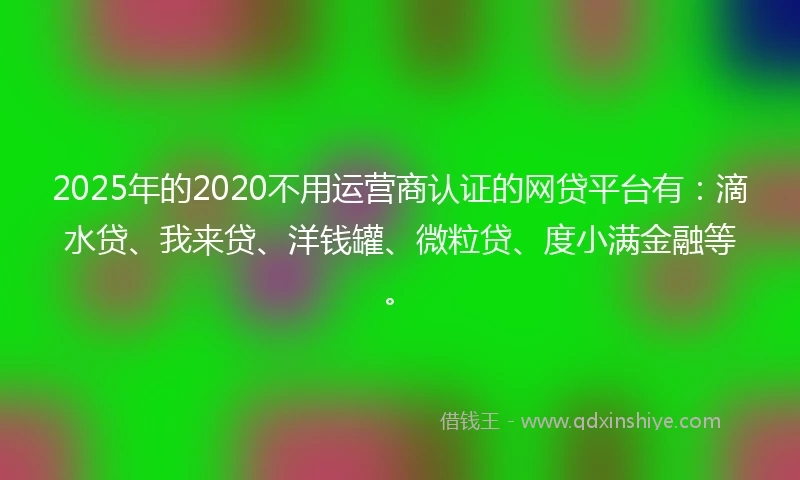 2025年的2020不用运营商认证的网贷平台有：滴水贷、我来贷、洋钱罐、微粒贷、度小满金融等。