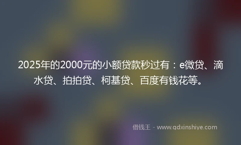 2025年的2000元的小额贷款秒过有：e微贷、滴水贷、拍拍贷、柯基贷、百度有钱花等。