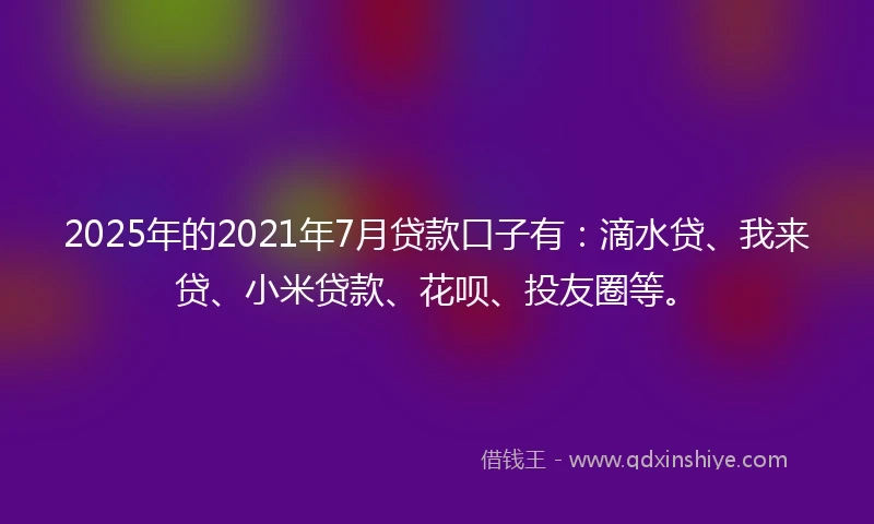 2025年的2021年7月贷款口子有：滴水贷、我来贷、小米贷款、花呗、投友圈等。