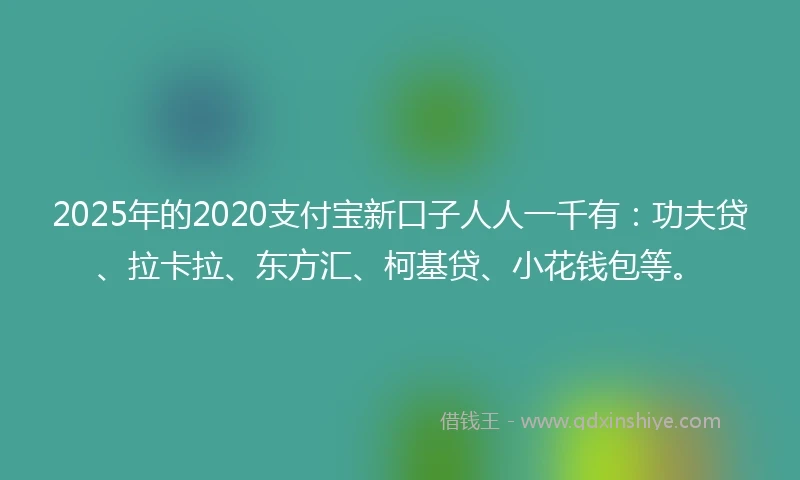 2025年的2020支付宝新口子人人一千有：功夫贷、拉卡拉、东方汇、柯基贷、小花钱包等。
