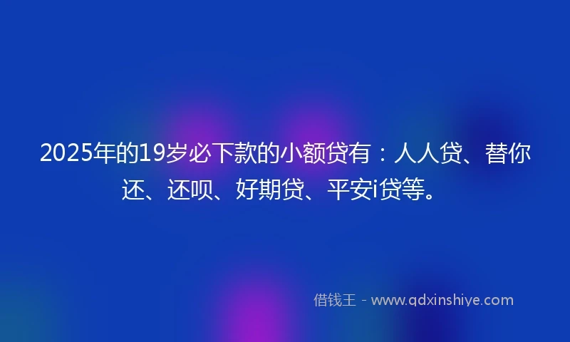 2025年的19岁必下款的小额贷有：人人贷、替你还、还呗、好期贷、平安i贷等。