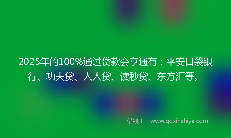 2025年的100%通过贷款会享通有：平安口袋银行、功夫贷、人人贷、读秒贷、东方汇等。