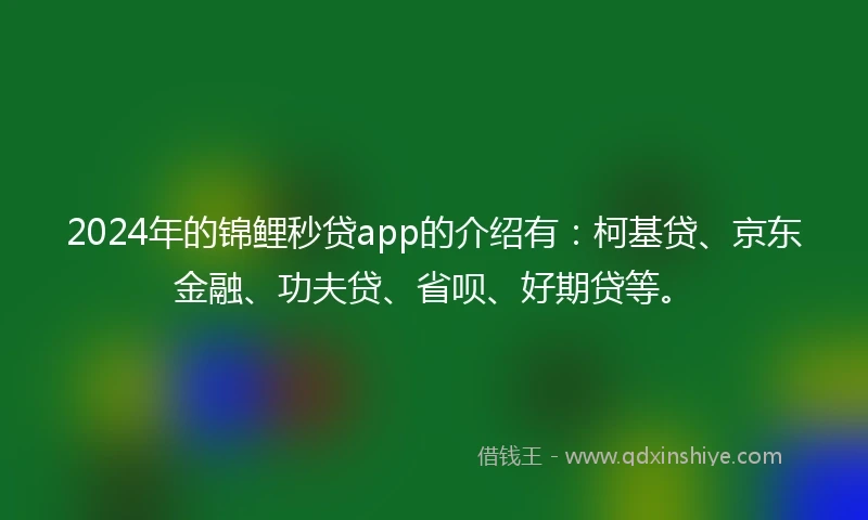 2024年的锦鲤秒贷app的介绍有：柯基贷、京东金融、功夫贷、省呗、好期贷等。