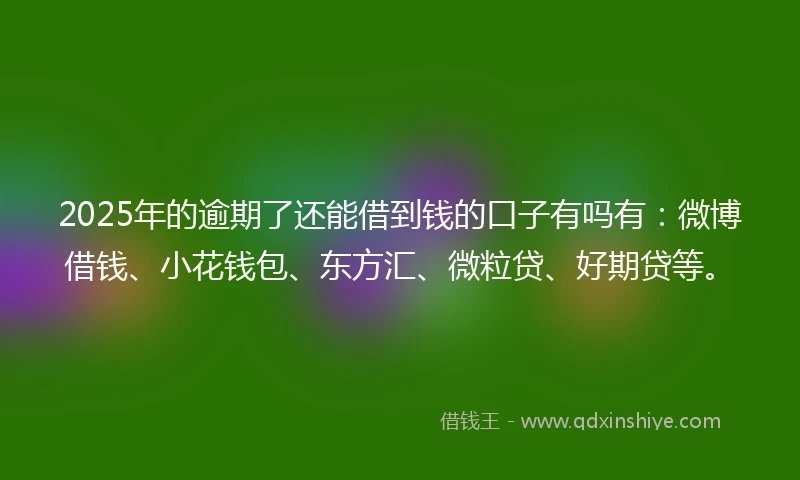 2025年的逾期了还能借到钱的口子有吗有：微博借钱、小花钱包、东方汇、微粒贷、好期贷等。