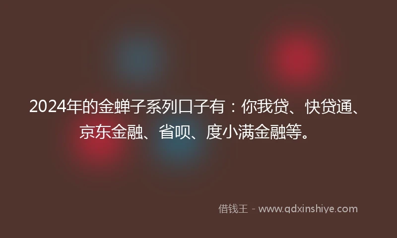 2024年的金蝉子系列口子有：你我贷、快贷通、京东金融、省呗、度小满金融等。