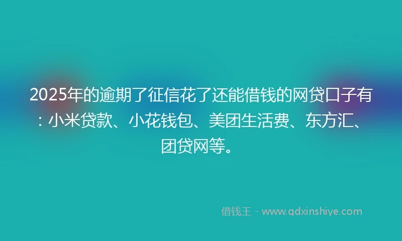 2025年的逾期了征信花了还能借钱的网贷口子有：小米贷款、小花钱包、美团生活费、东方汇、团贷网等。