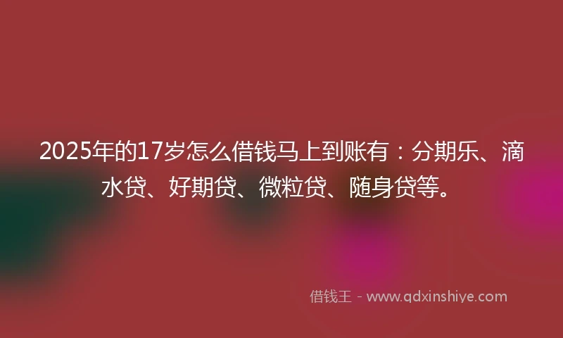 2025年的17岁怎么借钱马上到账有：分期乐、滴水贷、好期贷、微粒贷、随身贷等。