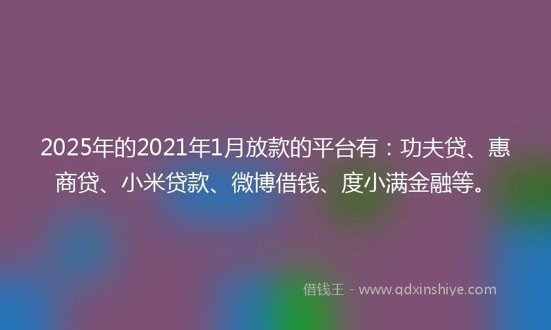 2025年的2021年1月放款的平台有：功夫贷、惠商贷、小米贷款、微博借钱、度小满金融等。