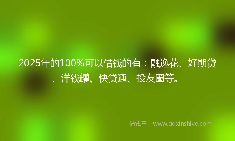 2025年的100%可以借钱的有：融逸花、好期贷、洋钱罐、快贷通、投友圈等。