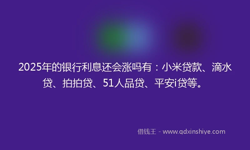 2025年的银行利息还会涨吗有：小米贷款、滴水贷、拍拍贷、51人品贷、平安i贷等。