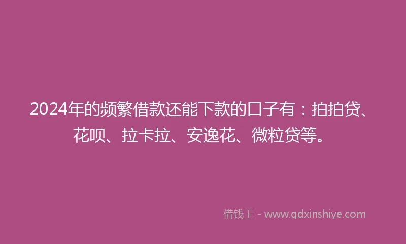 2024年的频繁借款还能下款的口子有：拍拍贷、花呗、拉卡拉、安逸花、微粒贷等。