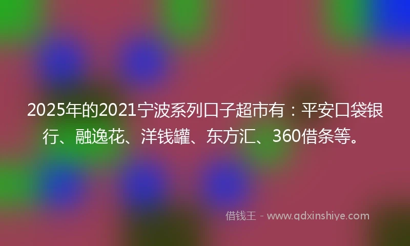 2025年的2021宁波系列口子超市有：平安口袋银行、融逸花、洋钱罐、东方汇、360借条等。
