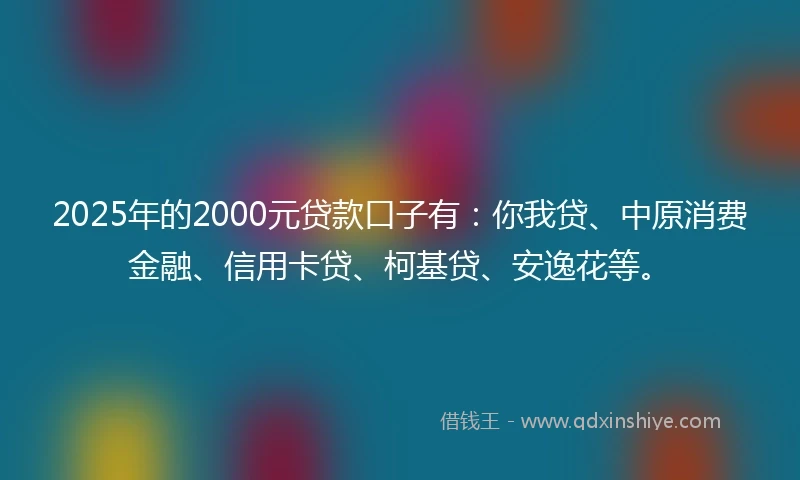 2025年的2000元贷款口子有：你我贷、中原消费金融、信用卡贷、柯基贷、安逸花等。