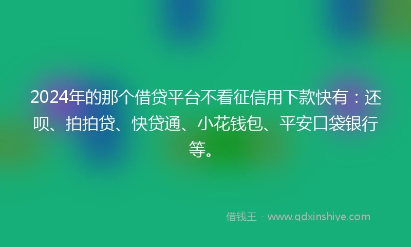 2024年的那个借贷平台不看征信用下款快有：还呗、拍拍贷、快贷通、小花钱包、平安口袋银行等。