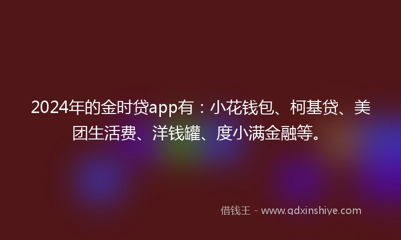 2024年的金时贷app有：小花钱包、柯基贷、美团生活费、洋钱罐、度小满金融等。