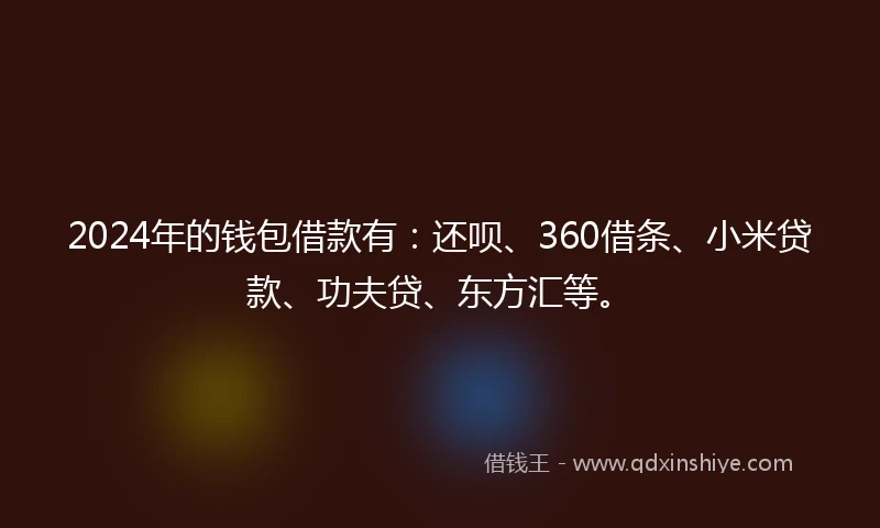 2024年的钱包借款有：还呗、360借条、小米贷款、功夫贷、东方汇等。