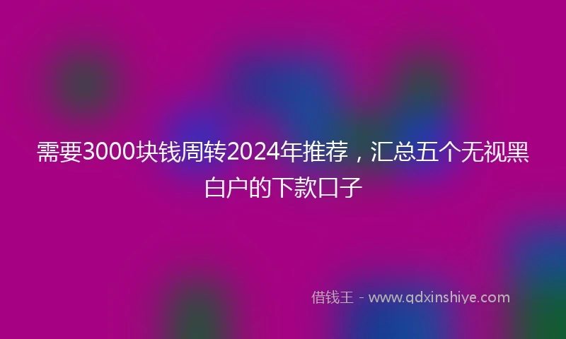 需要3000块钱周转2024年推荐，汇总五个无视黑白户的下款口子