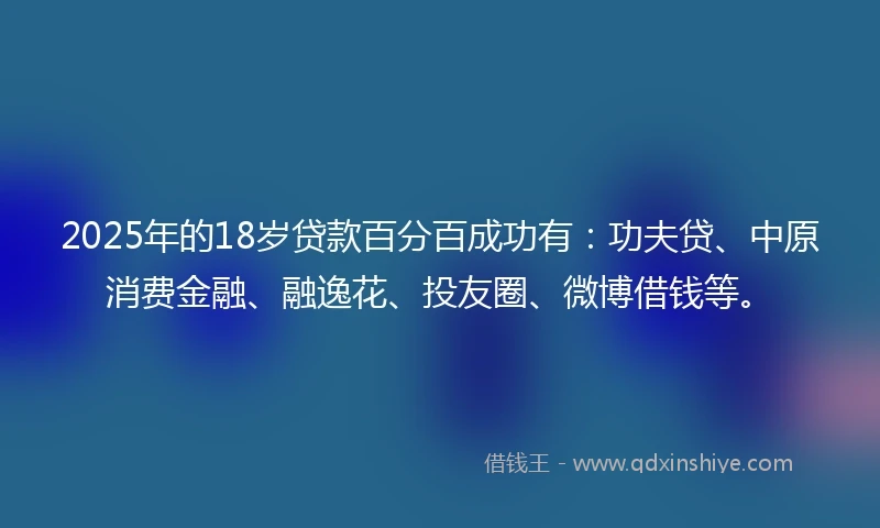 2025年的18岁贷款百分百成功有：功夫贷、中原消费金融、融逸花、投友圈、微博借钱等。