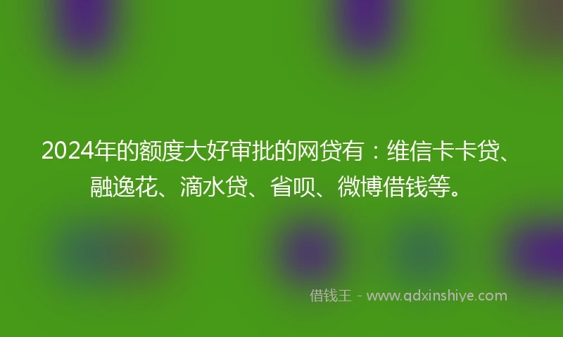 2024年的额度大好审批的网贷有：维信卡卡贷、融逸花、滴水贷、省呗、微博借钱等。
