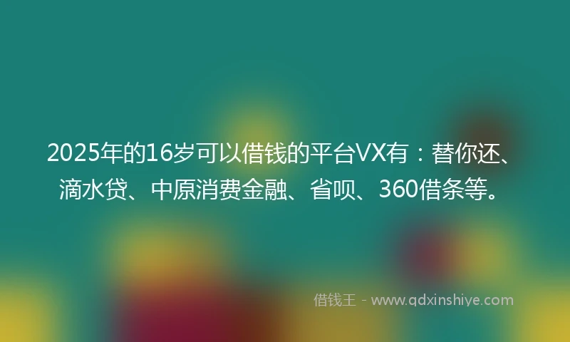 2025年的16岁可以借钱的平台VX有：替你还、滴水贷、中原消费金融、省呗、360借条等。