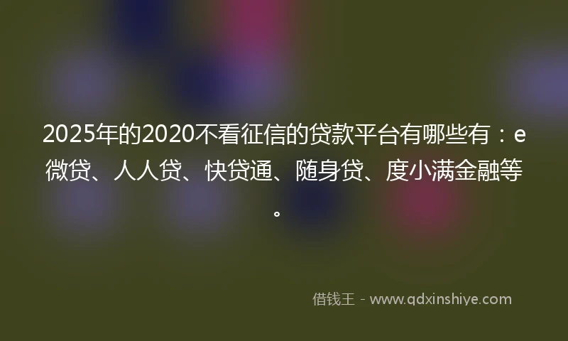 2025年的2020不看征信的贷款平台有哪些有：e微贷、人人贷、快贷通、随身贷、度小满金融等。