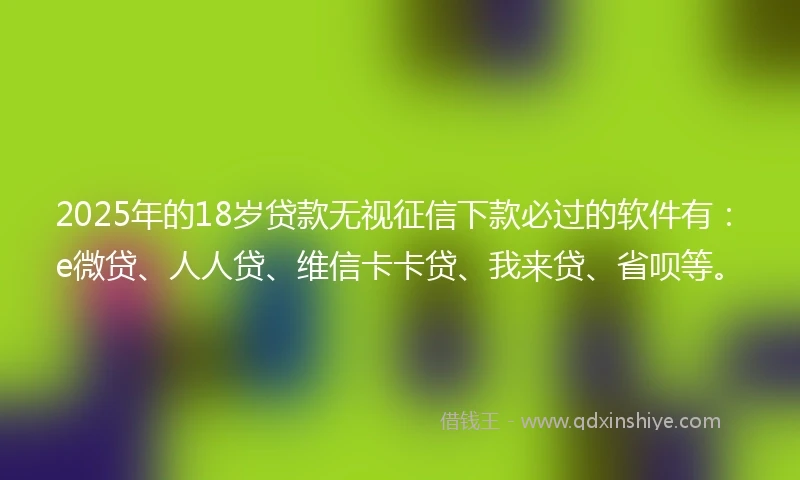 2025年的18岁贷款无视征信下款必过的软件有：e微贷、人人贷、维信卡卡贷、我来贷、省呗等。