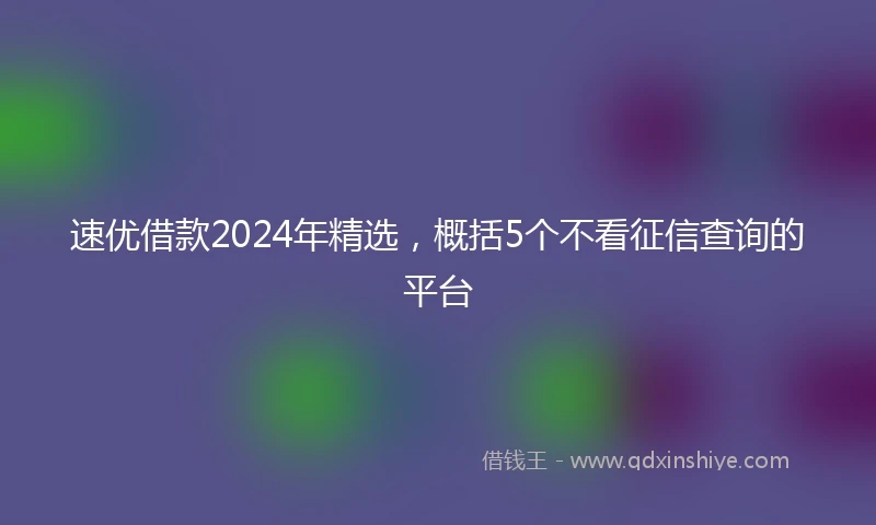 速优借款2024年精选，概括5个不看征信查询的平台