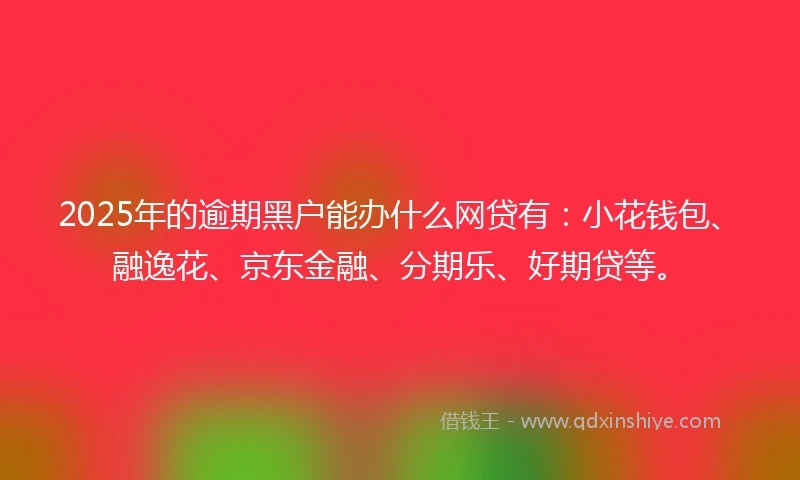 2025年的逾期黑户能办什么网贷有：小花钱包、融逸花、京东金融、分期乐、好期贷等。