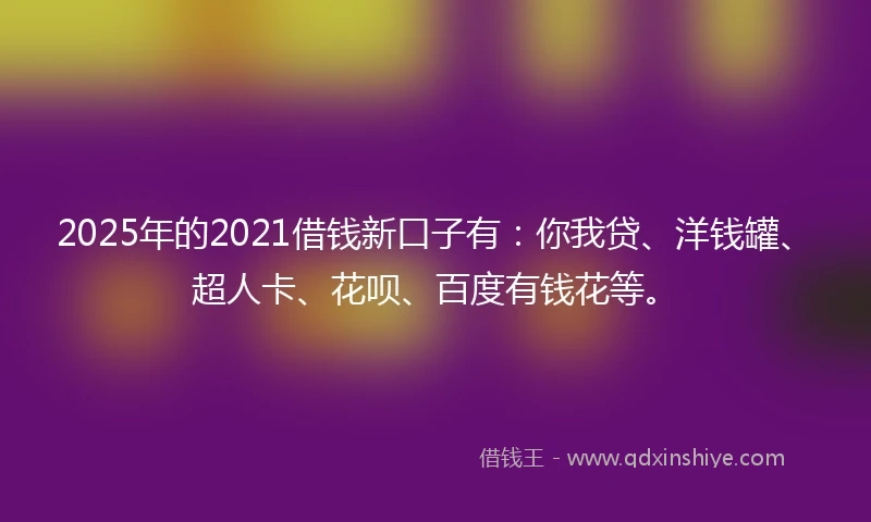 2025年的2021借钱新口子有：你我贷、洋钱罐、超人卡、花呗、百度有钱花等。