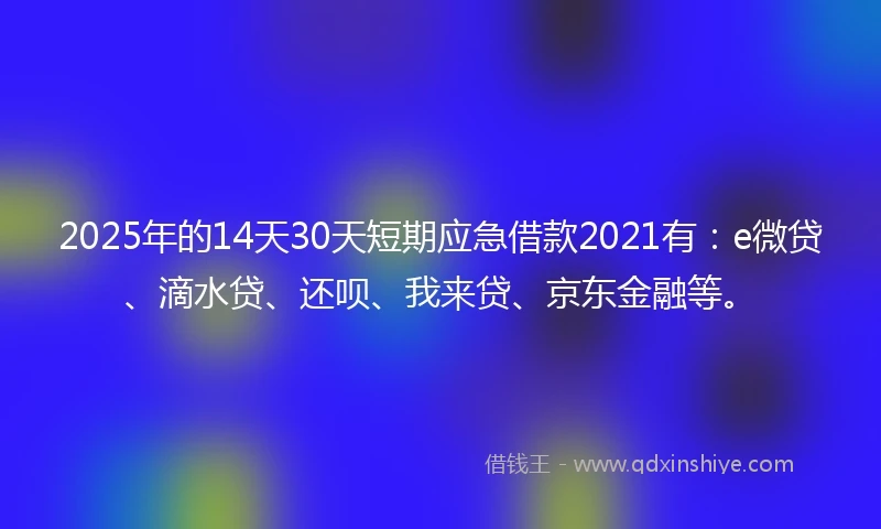2025年的14天30天短期应急借款2021有：e微贷、滴水贷、还呗、我来贷、京东金融等。