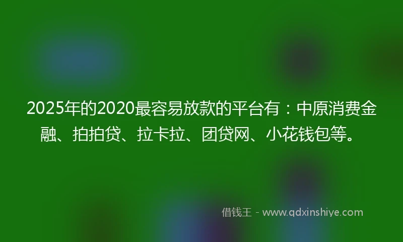 2025年的2020最容易放款的平台有：中原消费金融、拍拍贷、拉卡拉、团贷网、小花钱包等。