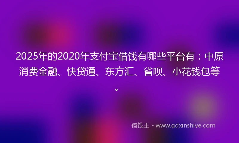2025年的2020年支付宝借钱有哪些平台有：中原消费金融、快贷通、东方汇、省呗、小花钱包等。