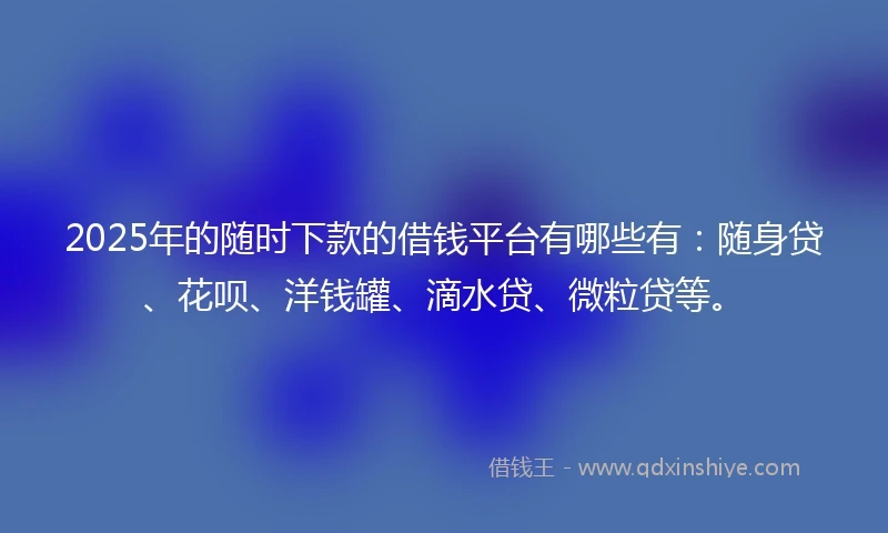 2025年的随时下款的借钱平台有哪些有：随身贷、花呗、洋钱罐、滴水贷、微粒贷等。