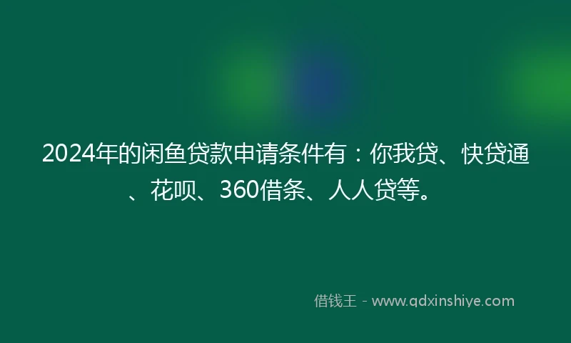 2024年的闲鱼贷款申请条件有：你我贷、快贷通、花呗、360借条、人人贷等。