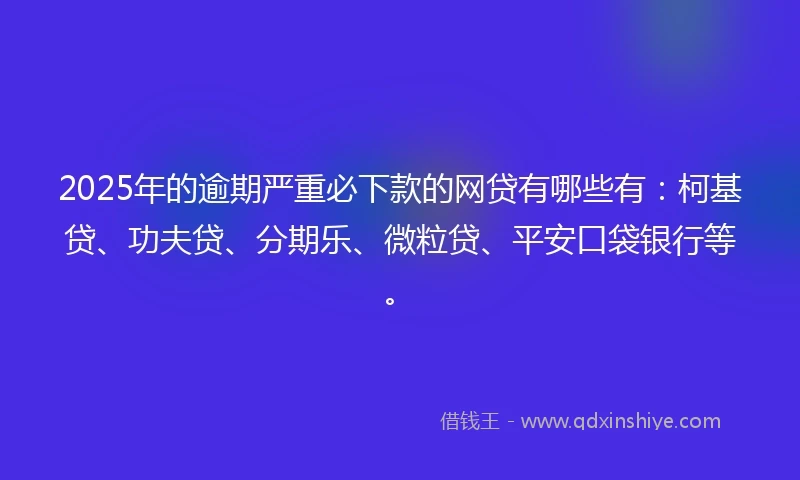 2025年的逾期严重必下款的网贷有哪些有：柯基贷、功夫贷、分期乐、微粒贷、平安口袋银行等。