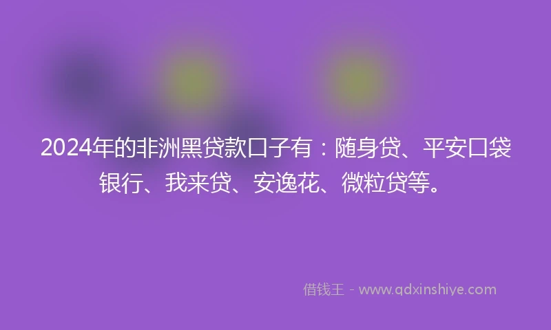 2024年的非洲黑贷款口子有：随身贷、平安口袋银行、我来贷、安逸花、微粒贷等。
