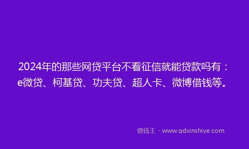 2024年的那些网贷平台不看征信就能贷款吗有：e微贷、柯基贷、功夫贷、超人卡、微博借钱等。