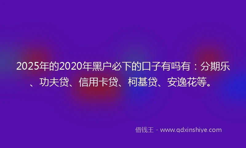 2025年的2020年黑户必下的口子有吗有：分期乐、功夫贷、信用卡贷、柯基贷、安逸花等。