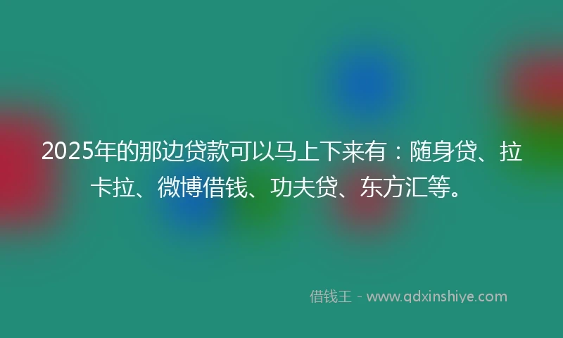 2025年的那边贷款可以马上下来有：随身贷、拉卡拉、微博借钱、功夫贷、东方汇等。