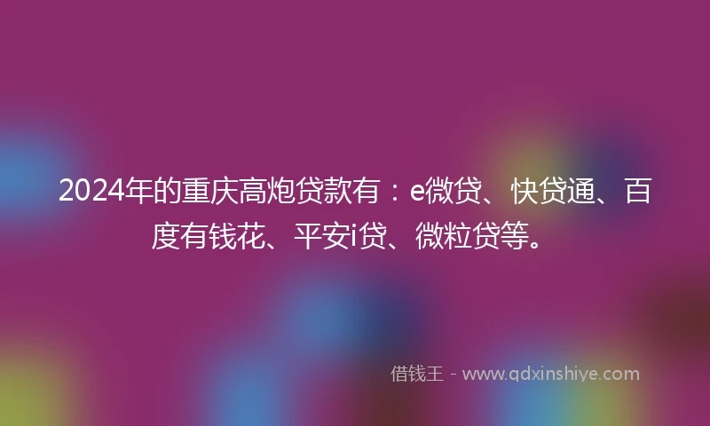 2024年的重庆高炮贷款有：e微贷、快贷通、百度有钱花、平安i贷、微粒贷等。