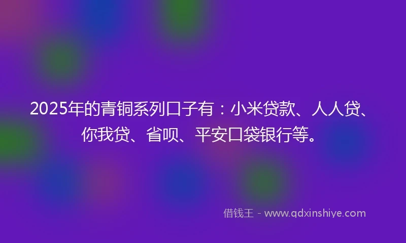 2025年的青铜系列口子有：小米贷款、人人贷、你我贷、省呗、平安口袋银行等。