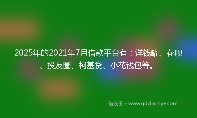 2025年的2021年7月借款平台有：洋钱罐、花呗、投友圈、柯基贷、小花钱包等。